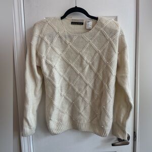 DANA SCOTT Vintage Cream Lambswool Angora Blend Pearl Sweater Size Medium